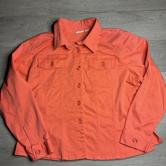 Cato Jacket Solid Coral Blazer Flower Button Front Cute Womens Size 18/20 L - Picture 1 of 7